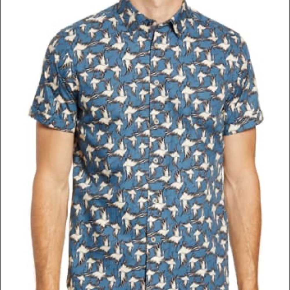 Ted Baker London Oliver Blue White Bird Shirt, Large